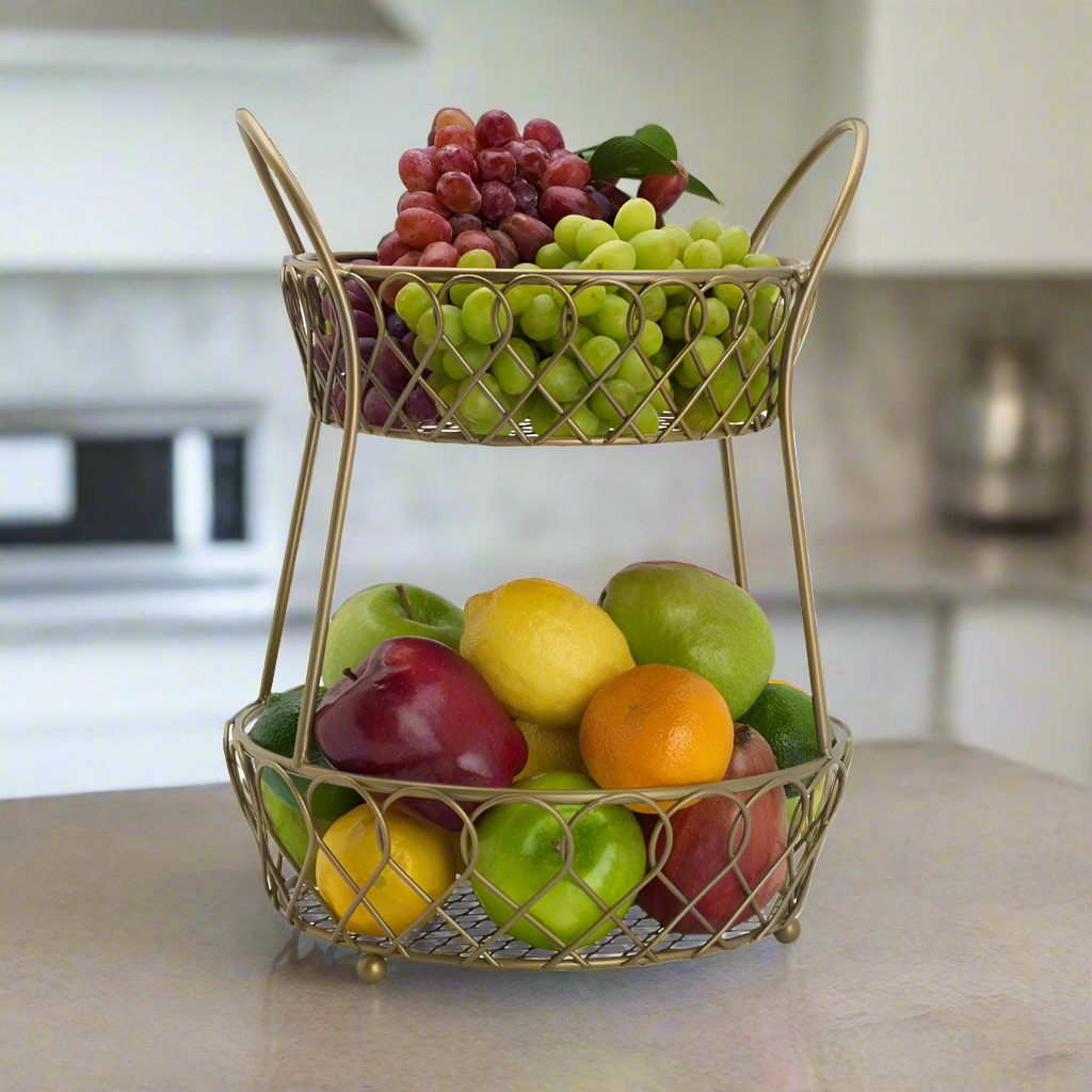 Lattice 2 Tier Matte Gold Countertop Basket