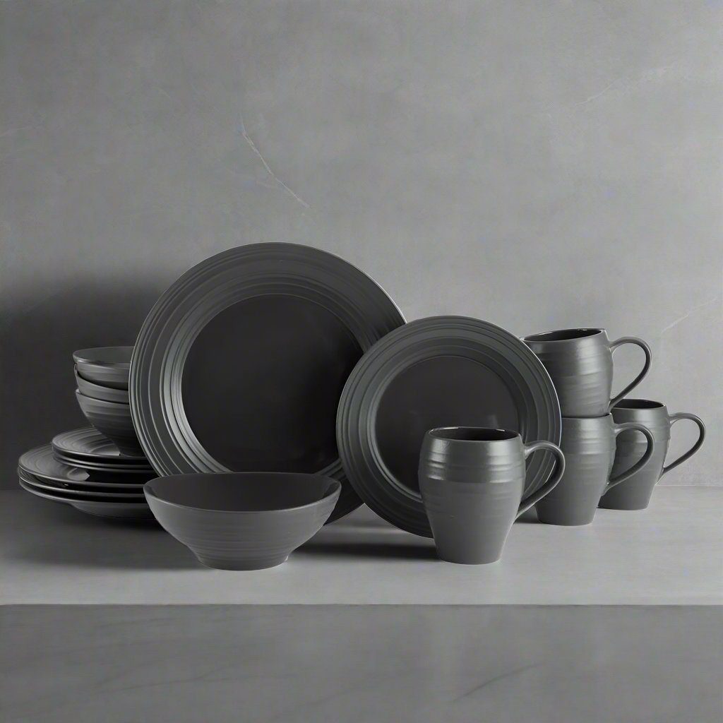Swirl Graphite 16 Piece Dinnerware Set, Service for 4