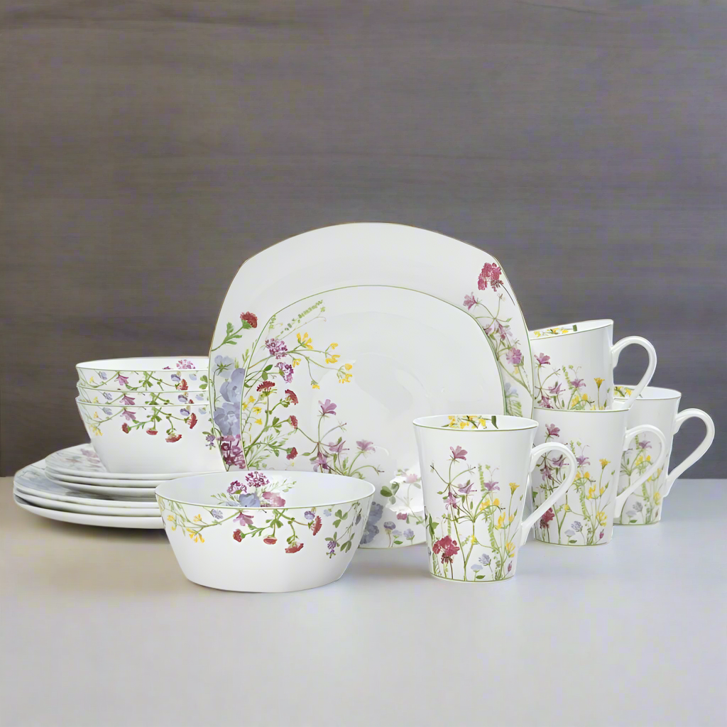 Wildflower Garden Square 16 Piece Dinnerware Set, Service for 4