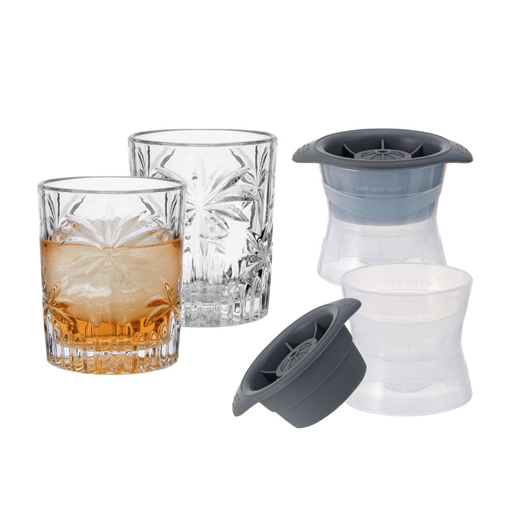 Craft Set of 2 Double Old Fashioned Whiskey Glasses with Ice Molds