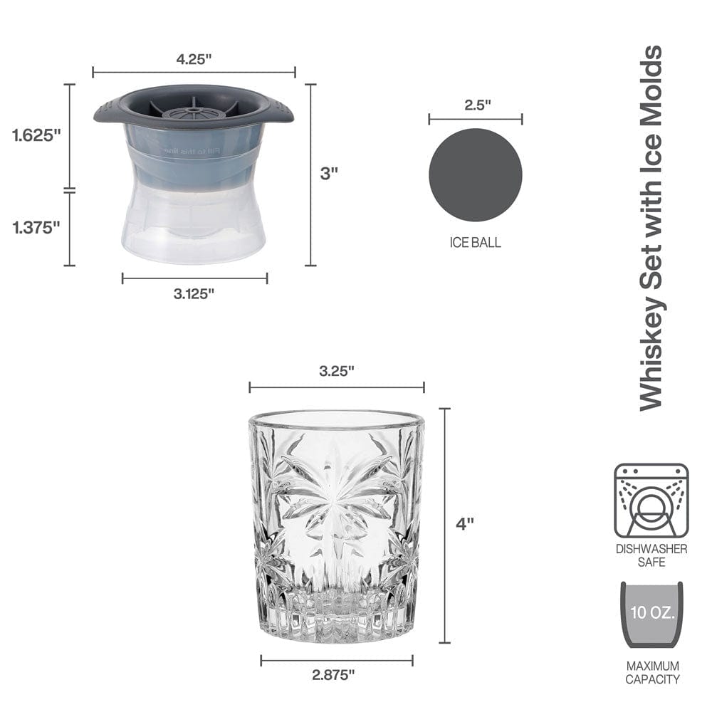 Craft Set of 2 Double Old Fashioned Whiskey Glasses with Ice Molds