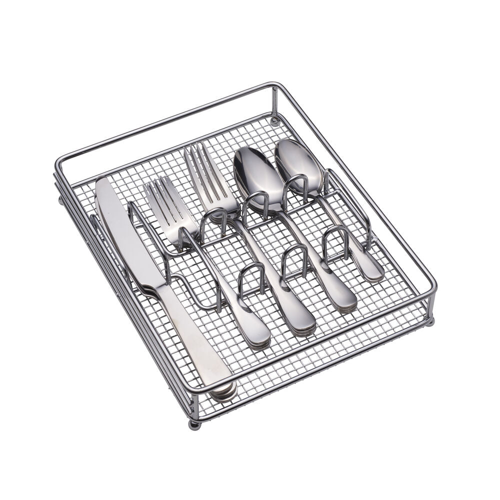Gourmet Basics Symmetry 20 Piece Flatware Set with Caddy, Service for 4