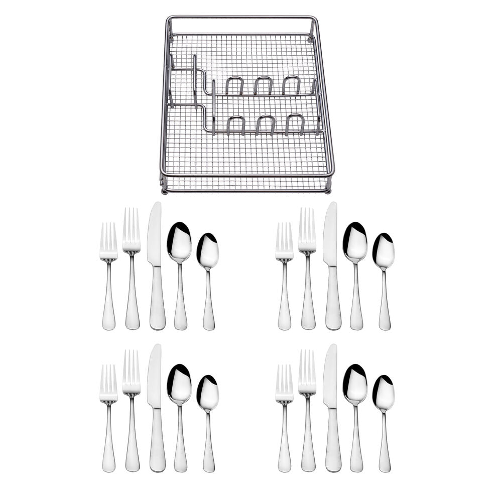Gourmet Basics Symmetry 20 Piece Flatware Set with Caddy, Service for 4